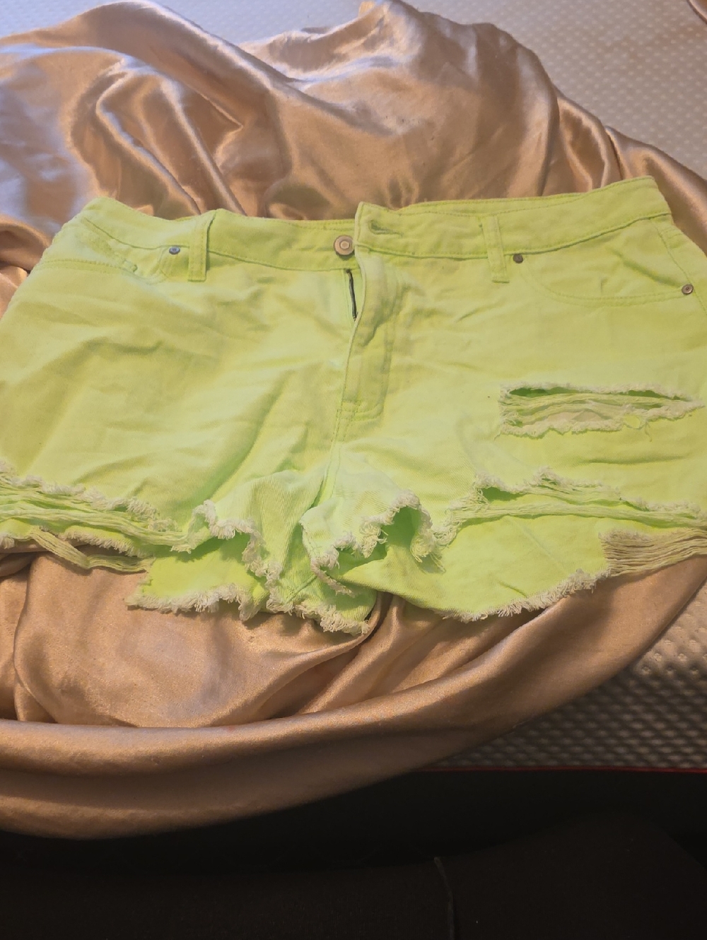 No Boundaries Lime Green Distressed Denim Shorts